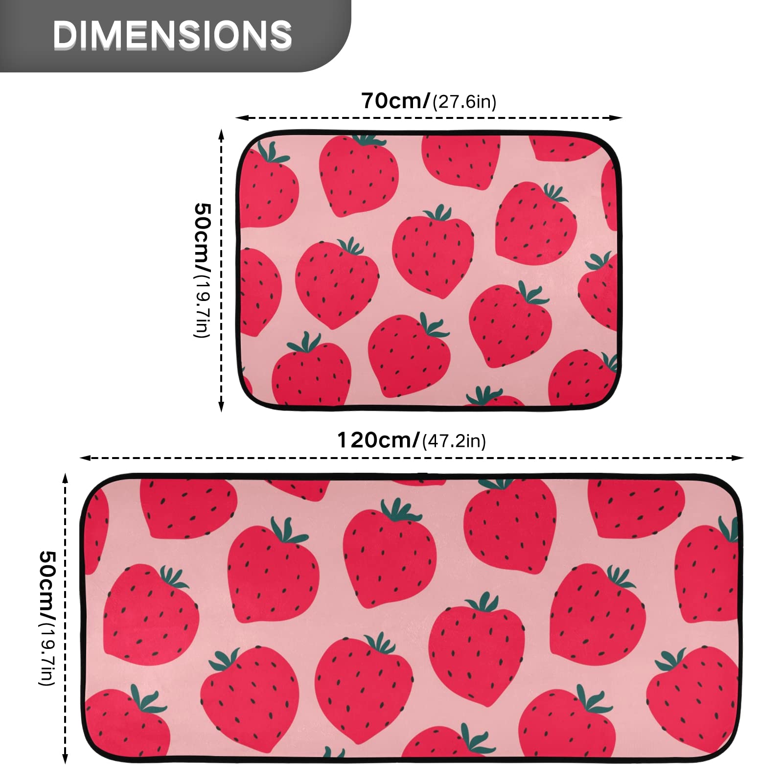 DOMIKING Cartoon Fruit Strawberry Kitchen Mats 2 Pieces Non-Slip Anti Fatigue Kitchen Rugs and Mats Set for Floor Cushioned Standing Mats Area Rug Runner for Hallyway Kitchen Bedroom