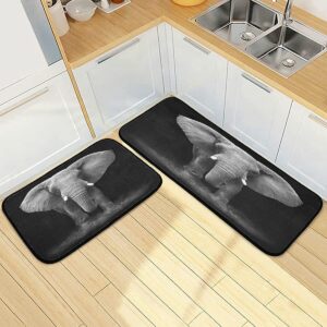 alaza elephant animal black non slip kitchen floor mat set of 2 piece kitchen rug 47 x 20 inches + 28 x 20 inches for entryway hallway bathroom living roo
