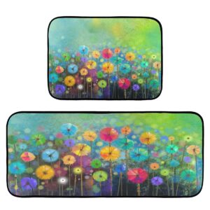 emelivor spring kitchen rugs and mats 2 piece non slip washable flower runner rug set for floor rainbow kitchen decor and accessories