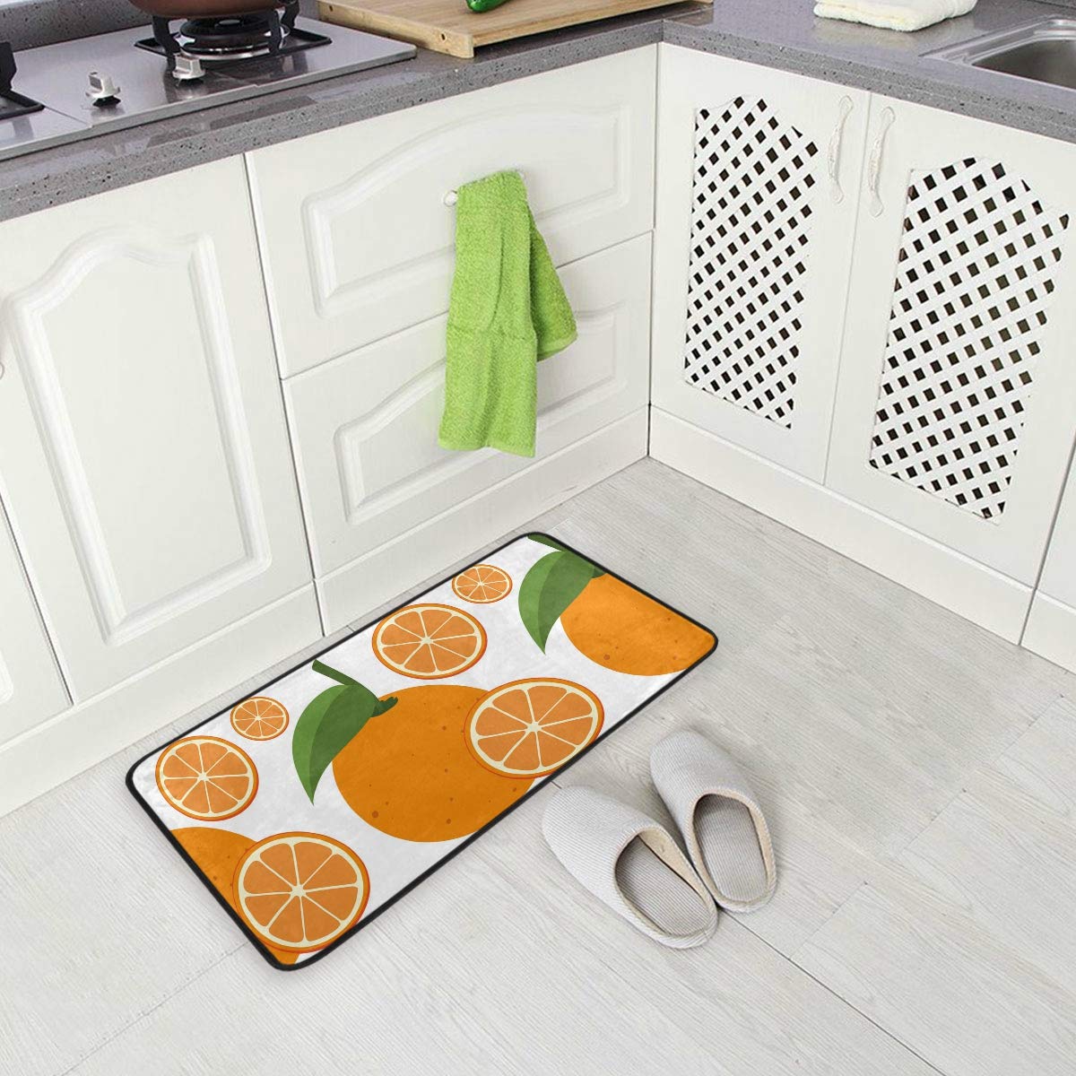 DOMIKING Floor Mats Kitchen Floor Rug - Oranges Fruits Non Slip Absorbent Kitchen Runner Rug Washable Anti-Fatigue Area Rug 20x20in for Kitchen Home Decoration Bathroom