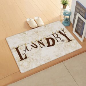 laundry rectangular door mat indoor doormat bath rugs non slip, washable cover floor rug absorbent carpets floor mat home decor for kitchen words clipped on the rope yellow retro style (16x24)
