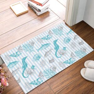 door mat for bedroom decor, fish, shell, seahorse and coral in ocean floor mats, holiday rugs for living room, absorbent non-slip bathroom rugs home decor kitchen mat area rug 18x30 inch