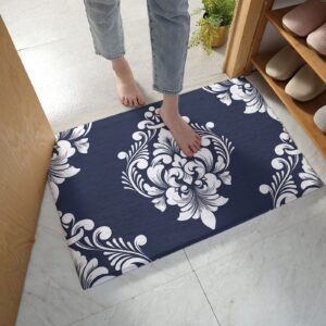 door mat door mats bath rugs classic damask flower on navy blue,soft fluffy doormats non slip carpet white floral shadow,gy fuzzy area throw rug for kitchen/bathroom/bedroom/living room 18x30in