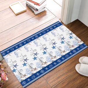 door mat for bedroom decor, ocean theme blue brown seashell starfish coral and vessel floor mats, absorbent rugs for living room, non-slip bathroom rugs home decor kitchen mat area rug 18x30 inch