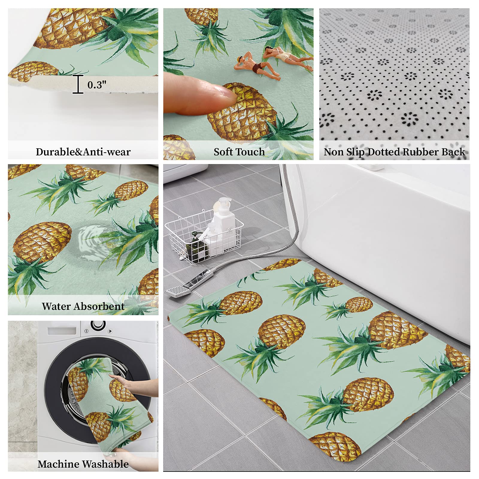 Front Door Mat Floor Mats for Home Decor, Retro Pineapple Memory Foam Runner Entryway Area Rug Non-Slip Absorbent Doormat Washable Rug, 18x30Inch Welcome Mats for Bedroom Decor Living Room Decor