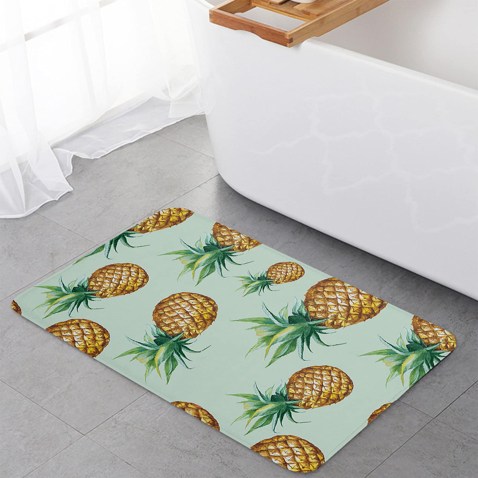 Front Door Mat Floor Mats for Home Decor, Retro Pineapple Memory Foam Runner Entryway Area Rug Non-Slip Absorbent Doormat Washable Rug, 18x30Inch Welcome Mats for Bedroom Decor Living Room Decor