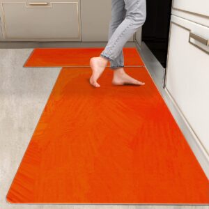 ryanza 2 pieces kitchen rugs, abstract anti fatigue non slip foam cushioned orange tangerine graffiti art comfort indoor floor mat runner rug set for laundry office sink bathroom (17"x48"+17"x24")