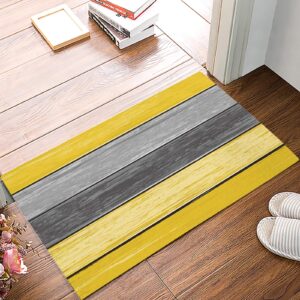 door mat for bedroom decor, vintage rustic old wooden board yellow gray floor mats, holiday rugs for living room, absorbent non-slip bathroom rugs home decor kitchen mat area rug 18x30 inch