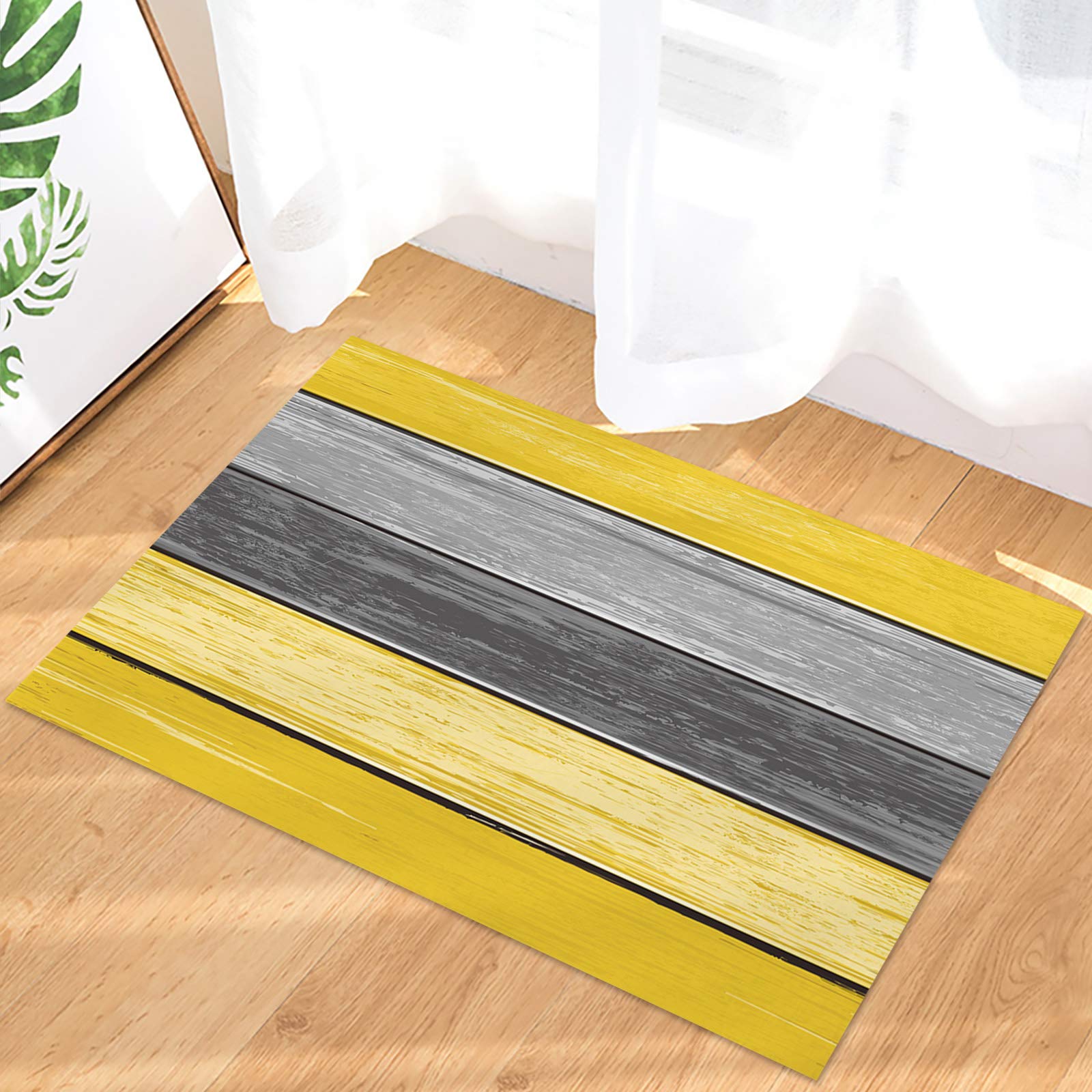 Door Mat for Bedroom Decor, Vintage Rustic Old Wooden Board Yellow Gray Floor Mats, Holiday Rugs for Living Room, Absorbent Non-Slip Bathroom Rugs Home Decor Kitchen Mat Area Rug 18x30 Inch