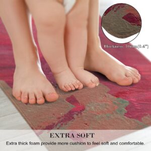 RYANZA 2 Pieces Kitchen Rugs, Abstract Anti Fatigue Non Slip Foam Cushioned Art Design Graffiti Modern Red Comfort Indoor Floor Mat Runner Rug Set for Laundry Office Sink Bathroom (17"x48"+17"x24")