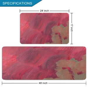 RYANZA 2 Pieces Kitchen Rugs, Abstract Anti Fatigue Non Slip Foam Cushioned Art Design Graffiti Modern Red Comfort Indoor Floor Mat Runner Rug Set for Laundry Office Sink Bathroom (17"x48"+17"x24")