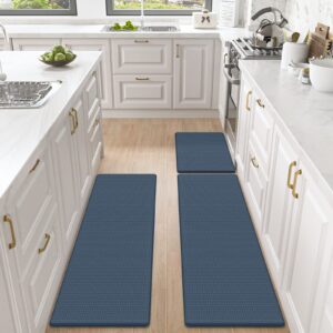 dexi kitchen rugs and mats cushioned anti fatigue comfort runner mats for floor rugs waterproof standing rugs set of 3, 17"x29"+17"x59"+17"x59" navy blue