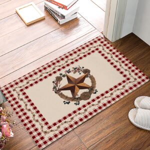 rustic western texas star on red buffalo check plaids vintage farmhouse country, bathroom shower mat doormat non slip,floor rug absorbent carpets floor mat home decor for kitchen bedroom rug,16"x 24"