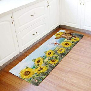 Kitchen Mat, Cow Farm Animal Rustic Sunflower Kitchen Rugs Kitchen Organization, Anti-Fatigue PVC Leather Kitchen Floor Mats Kitchen Runner Rug, Kitchen Decor Standing Desk Mats