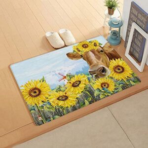 Kitchen Mat, Cow Farm Animal Rustic Sunflower Kitchen Rugs Kitchen Organization, Anti-Fatigue PVC Leather Kitchen Floor Mats Kitchen Runner Rug, Kitchen Decor Standing Desk Mats