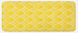 ambesonne yellow kitchen mat, moroccan trellis pattern in yellow tones vintage eastern pattern, plush decorative kitchen mat with non slip backing, 47" x 19", mustard yellow white