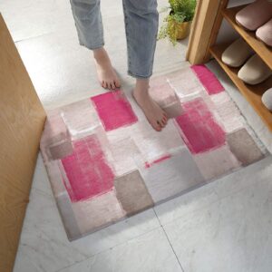 door mat floor door mats carpet geometric pink grey gradient,non slip super soft bath rugs oil painting abstract art,gy fuzzy area rug for kitchen/bathroom/bedroom/living room decor 18x30in