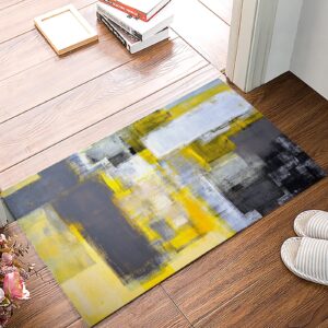 door mat for bedroom decor, geometry abstract art painting yellow grey floor mats, holiday rugs for living room, absorbent non-slip bathroom rugs home decor kitchen mat area rug 18x30 inch