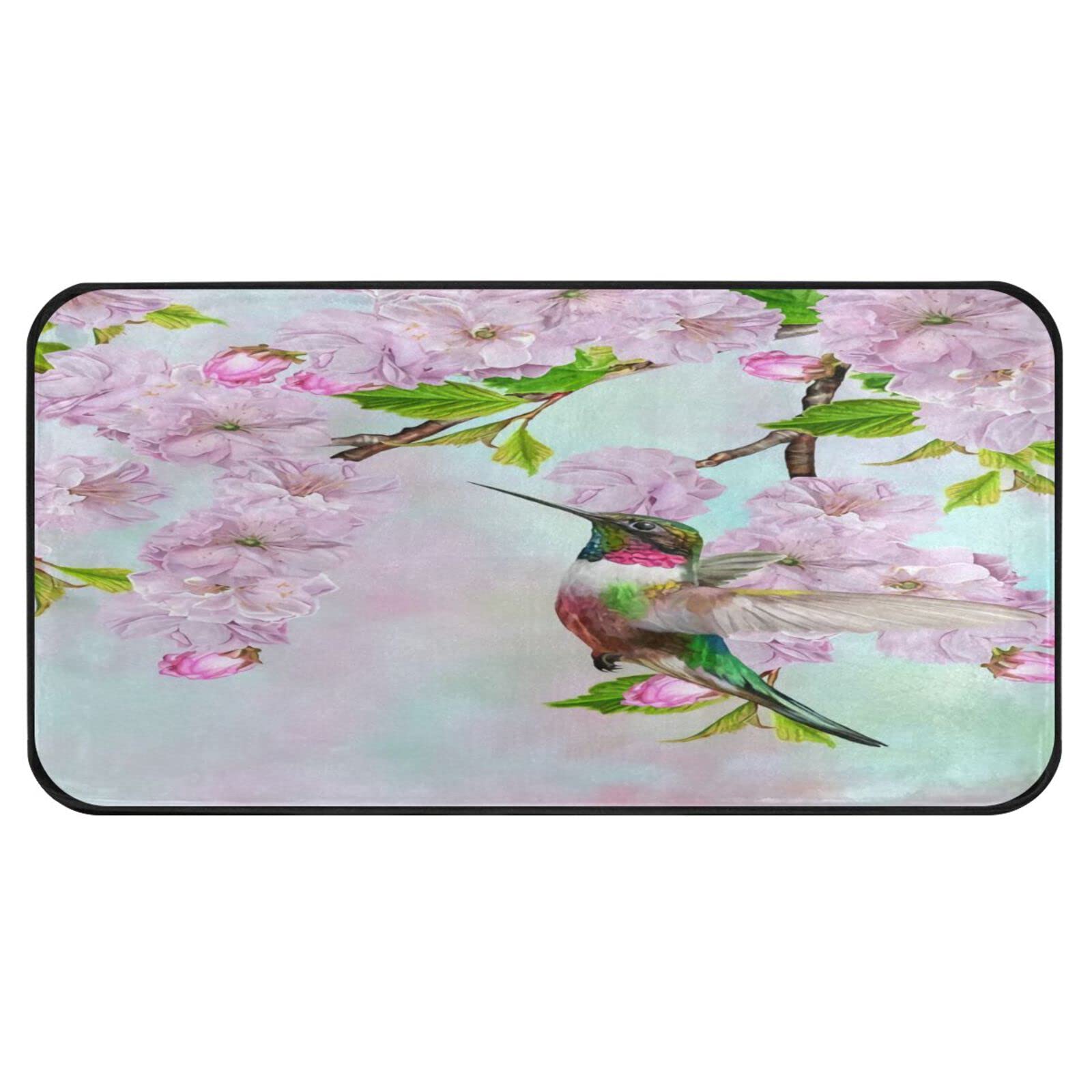 Flowers Bird Hummingbird Kitchen Rugs Standing Mat Anti Fatigue Comfort Flooring Non Slip Rubber Backing Area Rugs Washable Carpet Inside Door Mat Pad 39" X 20"