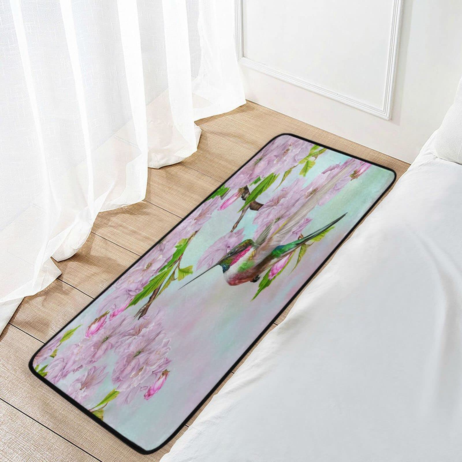 Flowers Bird Hummingbird Kitchen Rugs Standing Mat Anti Fatigue Comfort Flooring Non Slip Rubber Backing Area Rugs Washable Carpet Inside Door Mat Pad 39" X 20"