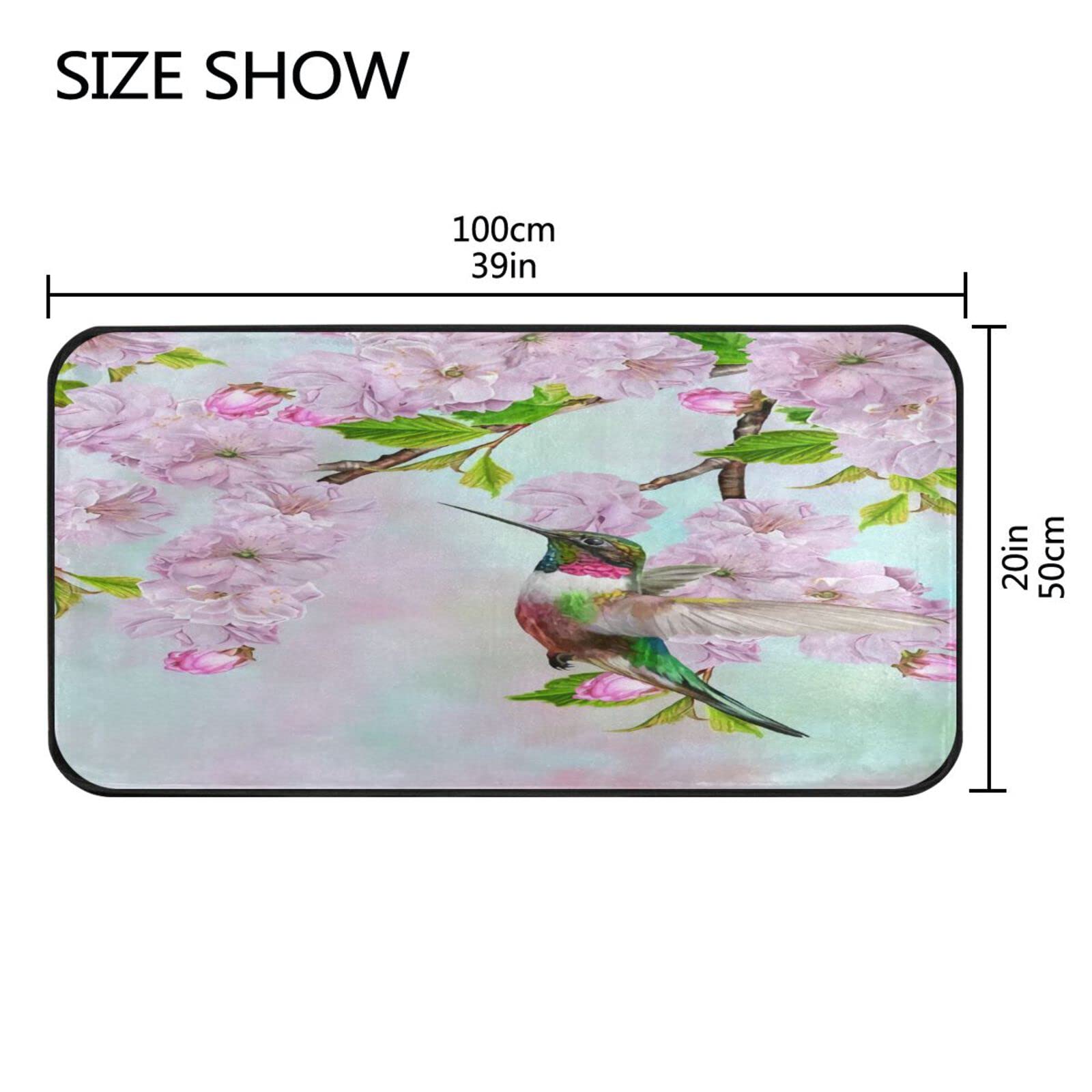 Flowers Bird Hummingbird Kitchen Rugs Standing Mat Anti Fatigue Comfort Flooring Non Slip Rubber Backing Area Rugs Washable Carpet Inside Door Mat Pad 39" X 20"