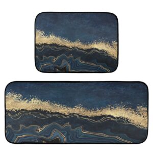 kitchen mats rugs 2 piece set bath mat antifatigue cushioned gold black marble for floor non slip washable (color6)