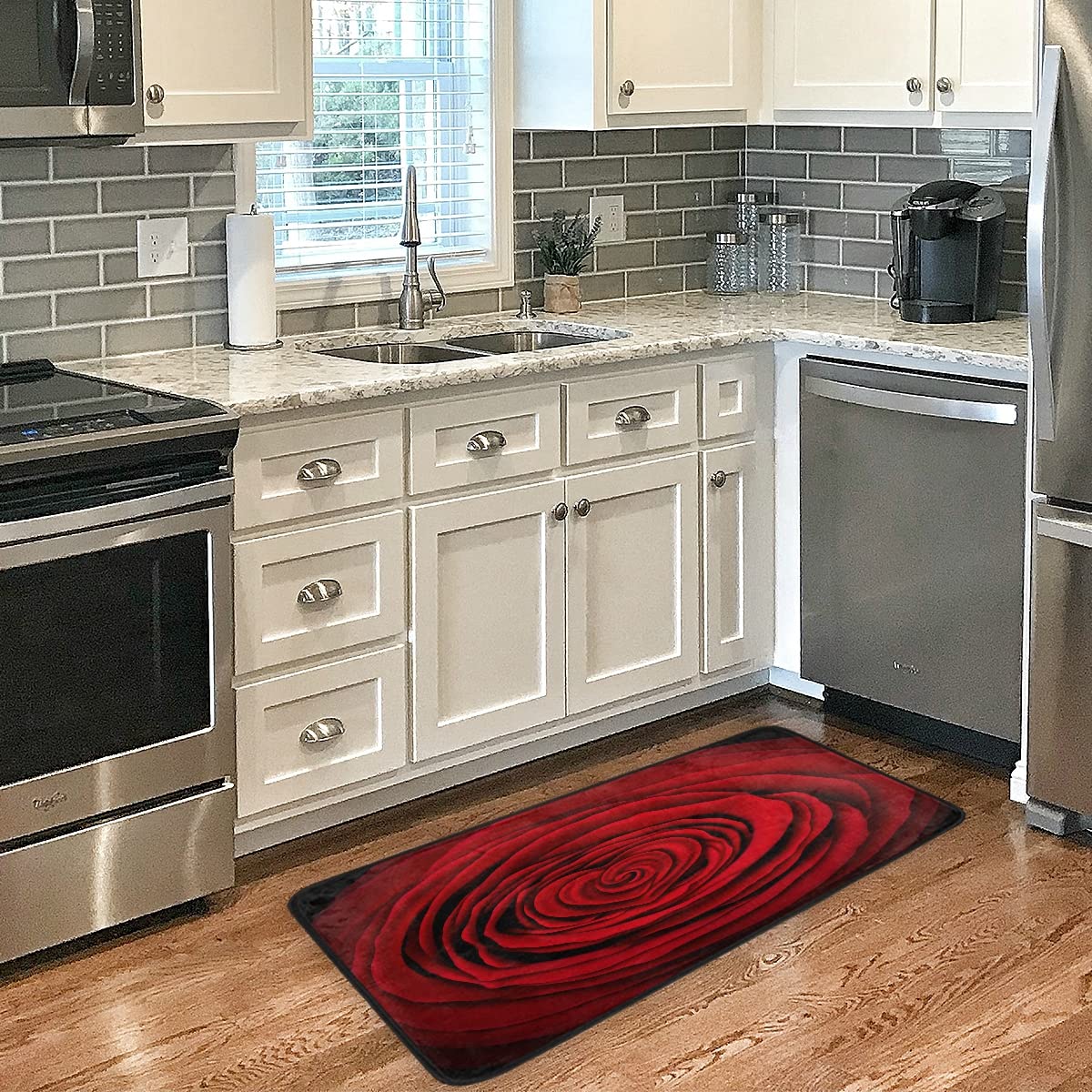 Kitchen Rugs Love Rose Red Flower Design Non-Slip Soft Kitchen Mats Bath Rug Runner Doormats Carpet for Home Decor, 39" X 20"