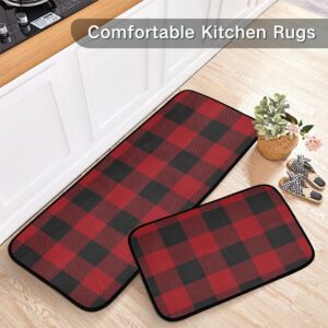 Christmas Kitchen Rugs and Mats,Christmas Kitchen Mat for Kitchen Bathroom Merry Christmas Red Black Buffalo Plaid