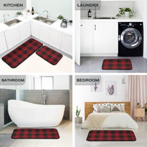 Christmas Kitchen Rugs and Mats,Christmas Kitchen Mat for Kitchen Bathroom Merry Christmas Red Black Buffalo Plaid