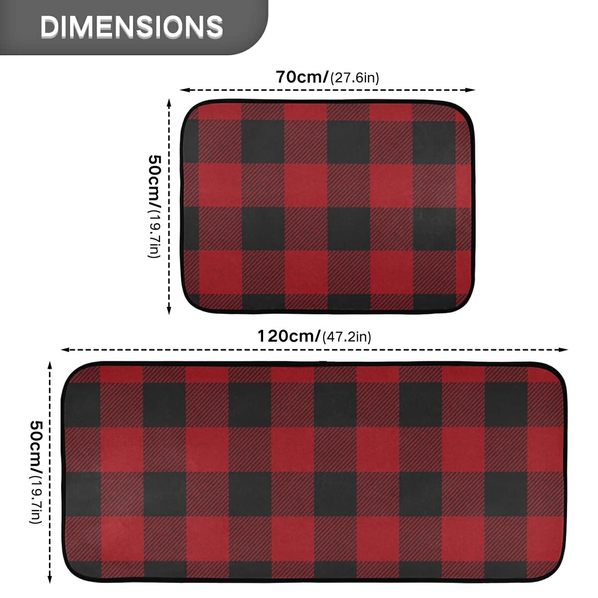 Christmas Kitchen Rugs and Mats,Christmas Kitchen Mat for Kitchen Bathroom Merry Christmas Red Black Buffalo Plaid