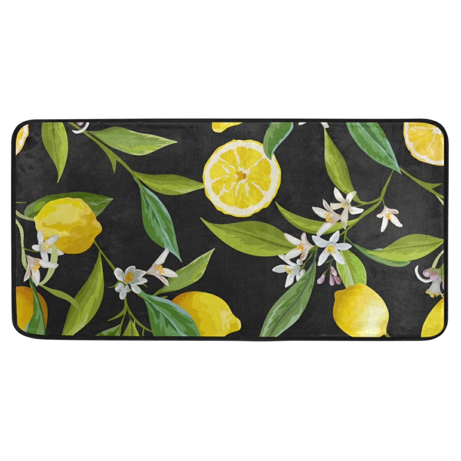 Fruit Lemon Floral Leaves Kitchen Floor Mat Non Slip Washable Doormat Runner Carpet for Bedroom Foyer Laundry Home Decor 20" x 39"