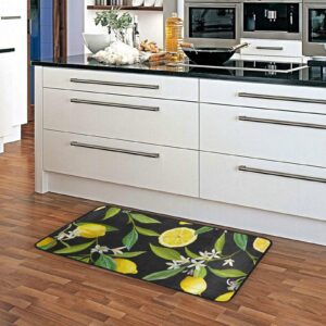 Fruit Lemon Floral Leaves Kitchen Floor Mat Non Slip Washable Doormat Runner Carpet for Bedroom Foyer Laundry Home Decor 20" x 39"