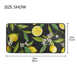 Fruit Lemon Floral Leaves Kitchen Floor Mat Non Slip Washable Doormat Runner Carpet for Bedroom Foyer Laundry Home Decor 20" x 39"