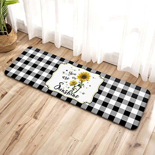 Briskdecor Kitchen Rugs and Mats Set, Absorbent Soft Non-Skid Rubber Backing Area Rugs, Sunflower Washable Floor Comfort Mats and Carpet Runner, 20inch x 48inch