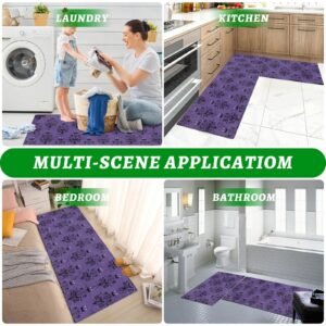 Kitchen Rugs and Mats Sets of 2 Halloween Non-Slip Rubber Backing Area Rugs Washable Runner Carpets for Floor, Kitchen Ghost Face Purple Pattern Pumpkin Spider 15.7x23.6+15.7x47.2inch