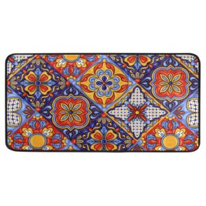 staytop mexican talavera ceramic tile pattern kitchen rugs,polyester non slip cushioned mats antifatigue comfort floor mat doormat for kitchen washroom bedroom 39x20in
