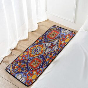 STAYTOP Mexican Talavera Ceramic Tile Pattern Kitchen Rugs,Polyester Non Slip Cushioned Mats Antifatigue Comfort Floor Mat Doormat for Kitchen Washroom Bedroom 39x20in