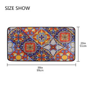 STAYTOP Mexican Talavera Ceramic Tile Pattern Kitchen Rugs,Polyester Non Slip Cushioned Mats Antifatigue Comfort Floor Mat Doormat for Kitchen Washroom Bedroom 39x20in