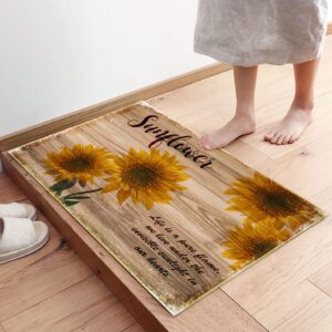 Queener Home Vintage Sunflowers on Wooden Board Kitchen Rugs and Mats Set of 2, Washable Floor Doormat Comfort Area Runner Rug Non-Slip Rubber Backing for Indoor Farm Floral