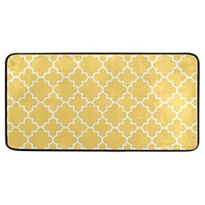 suabo kitchen floor mat, yellow geometric lattice non-slip doormat kitchen mats bath rugs for home decor, 39"x20"