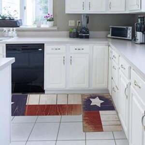 anti fatigue kitchen mat set of 2 non slip waterproof thick cushioned kitchen rug sets with runner heavy duty comfort standing mats kitchen carpet western texas star on wooden plank 18x30x18x59 inch