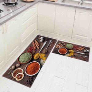 kitchen rugs washable,spice dark,non skid anti-fatigue floor mats for sink,2 pcs set (52"x17"+ 26"x17")