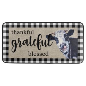 white buffalo plaid kitchen rugs non slip kitchen floor mats cushioned farmhose cow kitchen mats and rugs washable anti fatigue mats for laundry sink standing home office decor - 39x20 in grateful