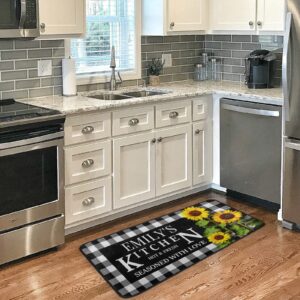 White Buffalo Plaid Custom Kitchen Rugs Non Slip Sunflower Kitchen Floor Mats Cushioned Personalized Kitchen Mats and Rugs Washable Anti Fatigue Mats for Sink Laundry Standing Home Decor - 39x20 in