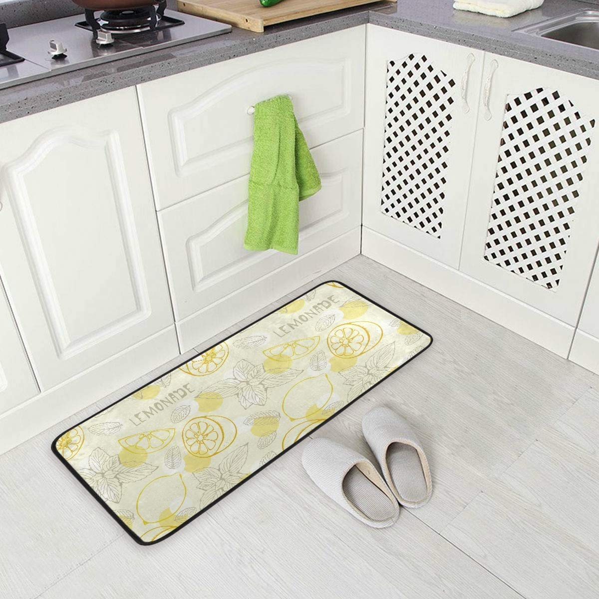 MOYYO Kitchen Mat Fruits Yellow Lemons Lemonade Kitchen Rug Mat Anti-Fatigue Comfort Floor Mat Non Slip Oil Stain Resistant Easy to Clean Kitchen Rug Bath Rug Carpet for Indoor Outdoor Doormat