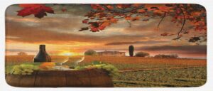 lunarable winery kitchen mat, white wine with cask on vineyard at sunset in chianti tuscany italy, plush decorative kitchen mat with non slip backing, 47" x 19", apple green