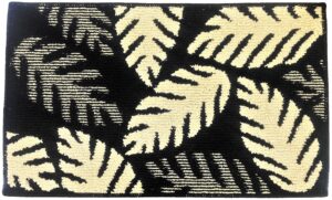 palm leaves floor mat, home kitchen entrance rug, non-skid comfortable standing, 17" x 28" (black)