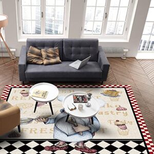 Area Rug for Bedroom Living Room Decor,Gnome Chef Kitchen Cook with Dessert Ultra Soft Non-Slip Accent Rugs Indoor Floor Carpet Buffalo Plaids and Linen Flax Non-Shedding Nursery Floor Mat,36x60in