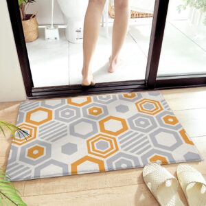 Door mat Door Mats Bath Rugs Grey Abstract Geometric Orange Hexagons,Soft Fluffy Doormats Non Slip Carpet Modern Minimal Art,gy Fuzzy Area Throw Rug for Kitchen/Bathroom/Bedroom/Living Room 18x30in