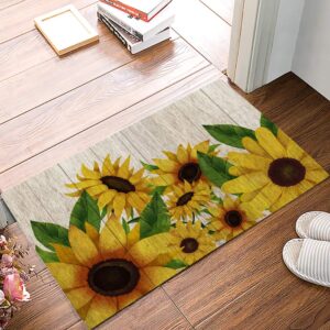 door mat for bedroom decor, sunflowers on wood floor mats, holiday rugs for living room, absorbent non-slip bathroom rugs home decor kitchen mat area rug 18x30 inch